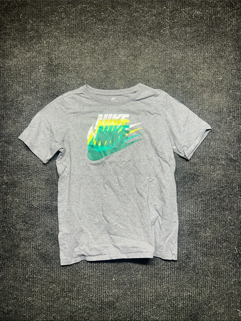 Nike Kids Light Gray T-Shirt with Green & Yellow Swoosh